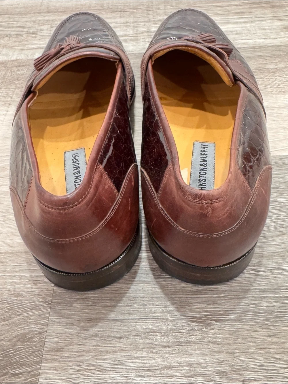 Johnston & Murphy Mixon Loafers Brown Leather Croc Print Tassels Men's 13